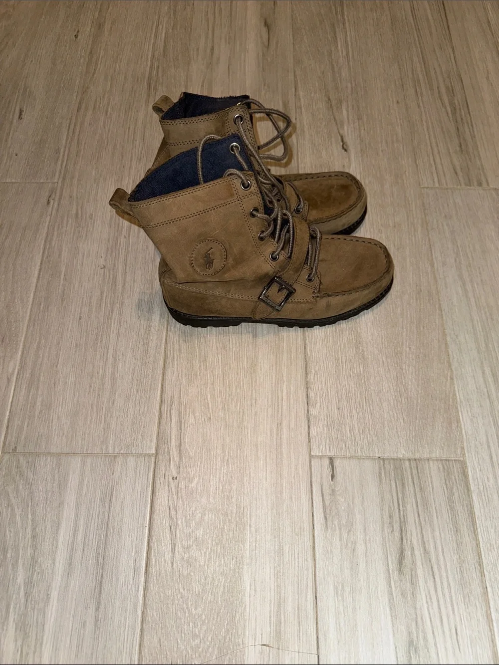 Ralph Lauren Tan Suede Lace-Up Ankle Boots